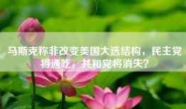 马斯克称非改变美国大选结构，民主党将通吃，共和党将消失？